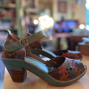 Colorful Peep-Toe Sandal with Chunky Wood Heel